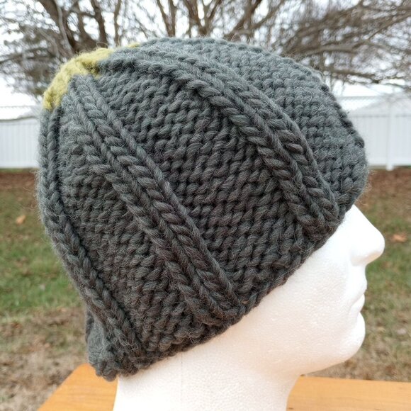 Men’s Chunky Wool Sailor Beanie Hand-Knit Rib Dock Worker Skully Cap Army Green - Picture 4 of 10